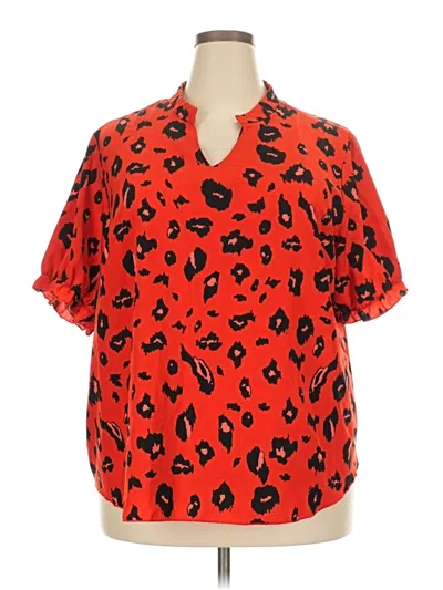 Pre-owned Shein Curve Short Sleeve Blouse In Red
