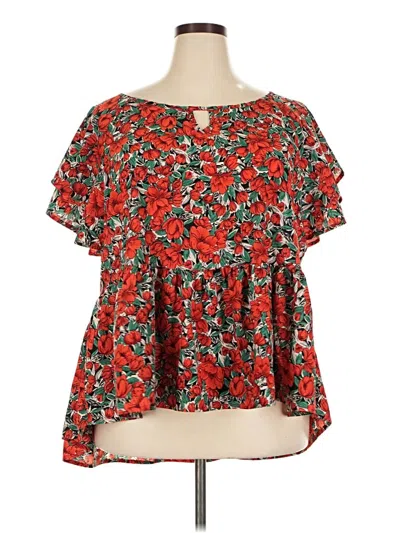 Pre-owned Shein Curve Short Sleeve Blouse In Red