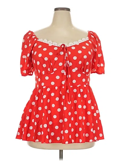 Pre-owned Shein Curve Short Sleeve Blouse In Red