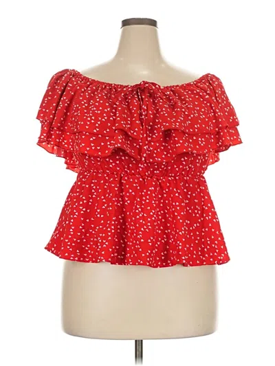 Pre-owned Shein Curve Short Sleeve Blouse In Red