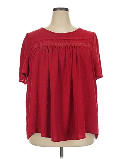 Pre-owned Shein Curve Short Sleeve Blouse In Red