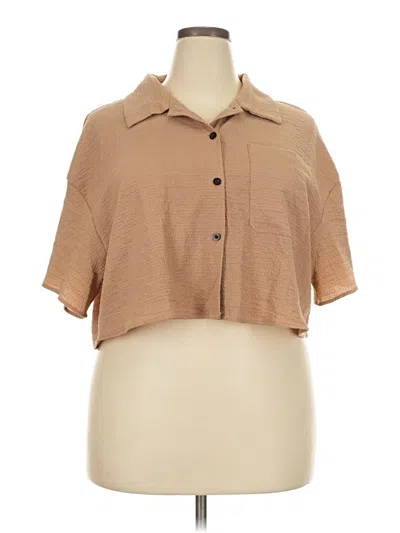 Pre-owned Shein Curve Short Sleeve Blouse In Tan
