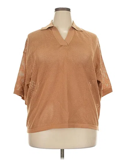 Pre-owned Shein Curve Short Sleeve Blouse In Tan