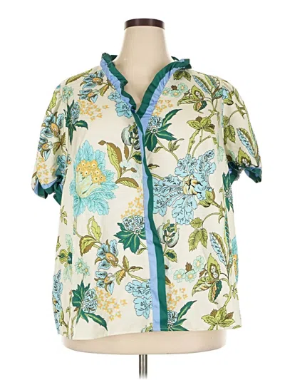 Pre-owned Shein Curve Short Sleeve Blouse In Teal