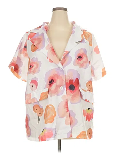 Pre-owned Shein Curve Short Sleeve Blouse In White