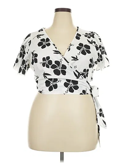 Pre-owned Shein Curve Short Sleeve Blouse In White