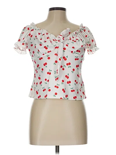Pre-owned Shein Curve Short Sleeve Blouse In White