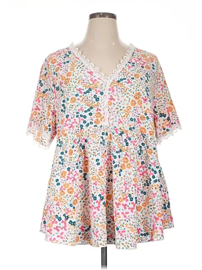 Pre-owned Shein Curve Short Sleeve Blouse In White
