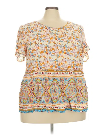 Pre-owned Shein Curve Short Sleeve Blouse In Yellow