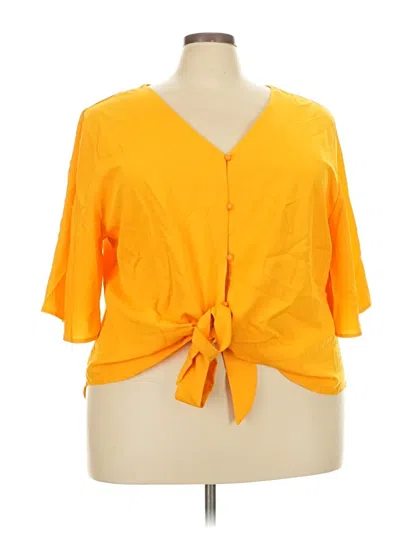 Pre-owned Shein Curve Short Sleeve Blouse In Yellow