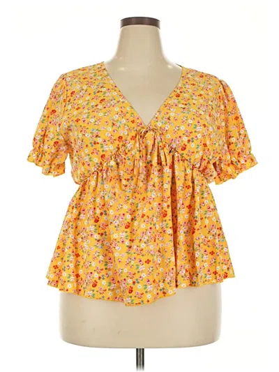 Pre-owned Shein Curve Short Sleeve Blouse In Yellow