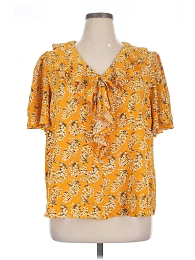Pre-owned Shein Curve Short Sleeve Blouse In Yellow