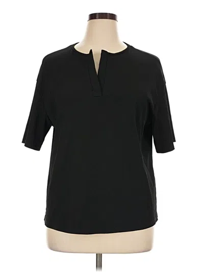Pre-owned Shein Curve Short Sleeve Henley Shirt In Black