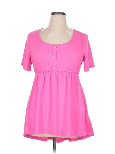 Pre-owned Shein Curve Short Sleeve Henley Shirt In Pink