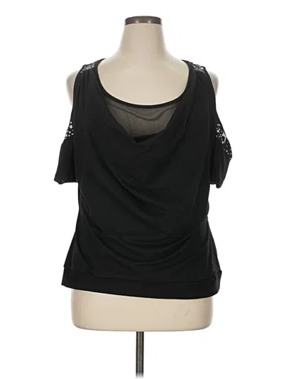 Pre-owned Shein Curve Short Sleeve Top Black Cold Shoulder Neckline Tops