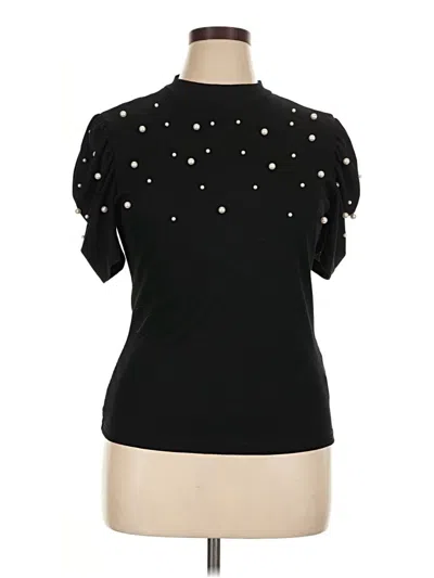 Pre-owned Shein Curve Short Sleeve Top Black Mock Neckline Tops