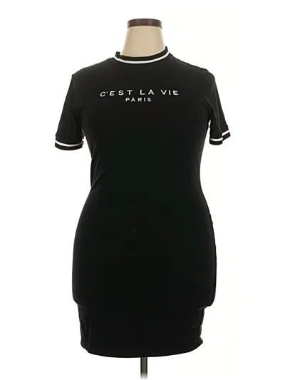 Pre-owned Shein Curve Short Sleeve Top Black Mock Neckline Tops