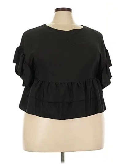 Pre-owned Shein Curve Short Sleeve Top Black Ruffles Neckline Tops