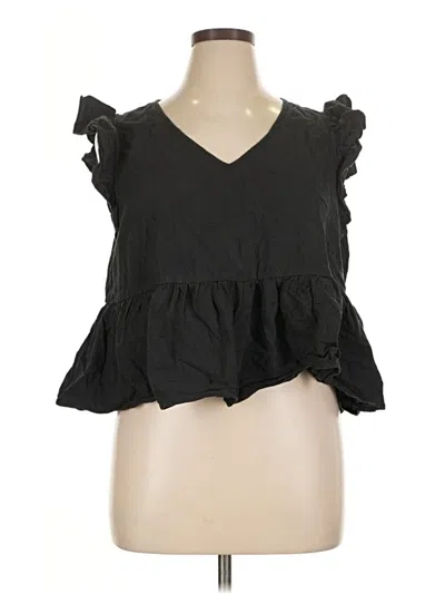Pre-owned Shein Curve Short Sleeve Top Black Ruffles Neckline Tops