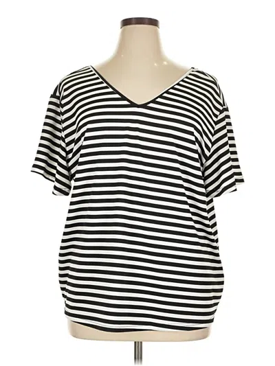 Pre-owned Shein Curve Short Sleeve Top Black Stripes Pattern V Neck Tops