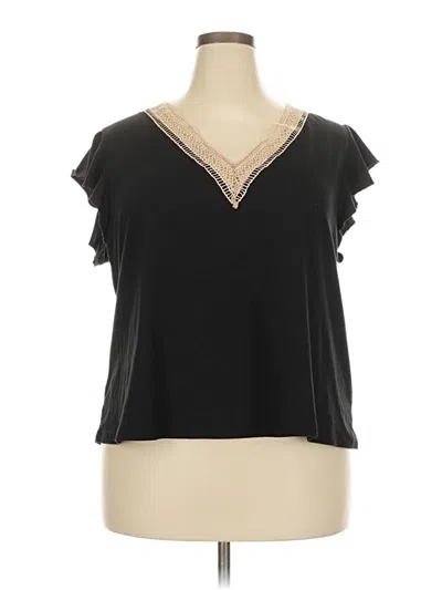 Pre-owned Shein Curve Short Sleeve Top Black V-neck Tops