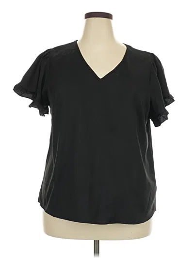 Pre-owned Shein Curve Short Sleeve Top Black V-neck Tops
