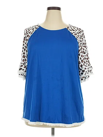 Pre-owned Shein Curve Short Sleeve Top Blue Cold Shoulder Neckline Tops