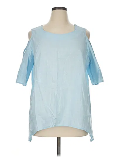 Pre-owned Shein Curve Short Sleeve Top Blue Cold Shoulder Neckline Tops