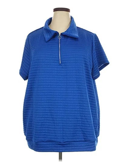 Pre-owned Shein Curve Short Sleeve Top Blue Collared Neckline Tops
