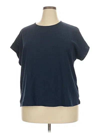 Pre-owned Shein Curve Short Sleeve Top Blue Crew Neck Tops