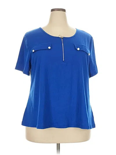 Pre-owned Shein Curve Short Sleeve Top Blue Keyhole Neckline Tops
