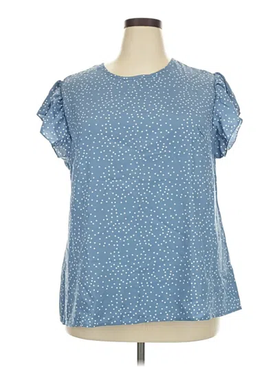 Pre-owned Shein Curve Short Sleeve Top Blue Ruffles Neckline Tops