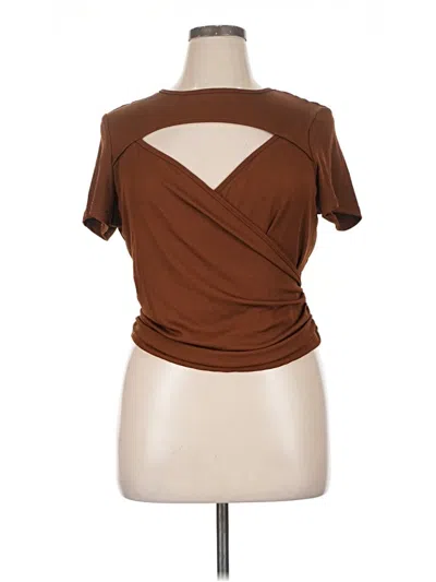 Pre-owned Shein Curve Short Sleeve Top Brown Cowl Neck Tops