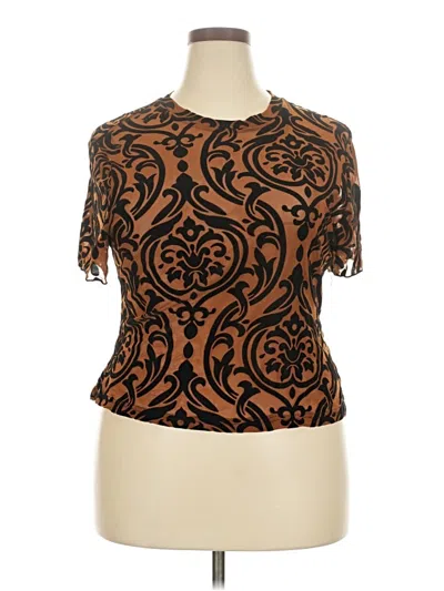 Pre-owned Shein Curve Short Sleeve Top Brown Keyhole Neckline Tops