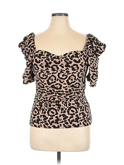 Pre-owned Shein Curve Short Sleeve Top Brown Sweetheart Neckline Tops