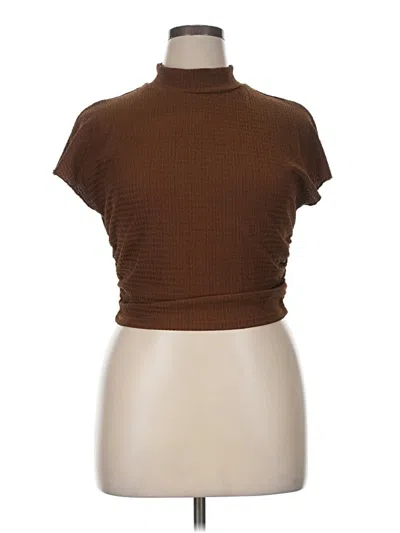 Pre-owned Shein Curve Short Sleeve Top Brown Turtleneck Tops