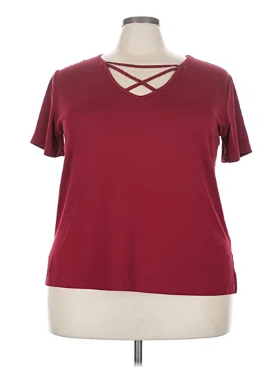Pre-owned Shein Curve Short Sleeve Top Burgundy Keyhole Neckline Tops