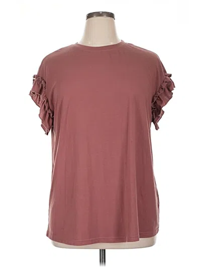 Pre-owned Shein Curve Short Sleeve Top Burgundy Ruffles Neckline Tops