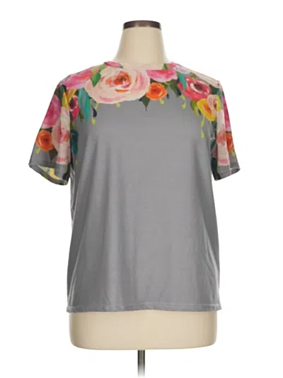 Pre-owned Shein Curve Short Sleeve Top Gray Mock Neckline Tops