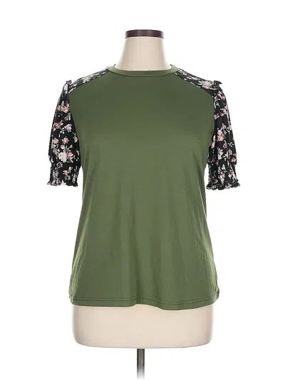 Pre-owned Shein Curve Short Sleeve Top Green Mock Neckline Tops