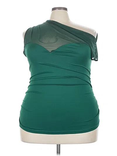 Pre-owned Shein Curve Short Sleeve Top Green One Shoulder Neckline Tops