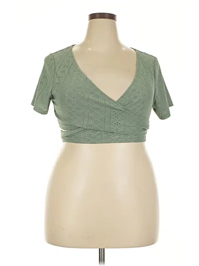 Pre-owned Shein Curve Short Sleeve Top Green Sweetheart Neckline Tops