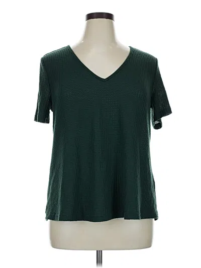 Pre-owned Shein Curve Short Sleeve Top Green V-neck Tops