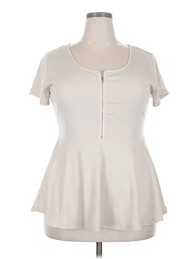 Pre-owned Shein Curve Short Sleeve Top Ivory Keyhole Neckline Tops