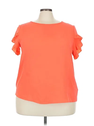 Pre-owned Shein Curve Short Sleeve Top Orange Cold Shoulder Neckline Tops