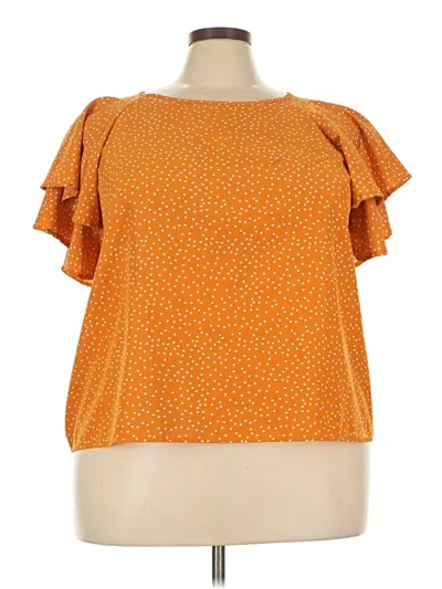 Pre-owned Shein Curve Short Sleeve Top Orange Ruffles Neckline Tops