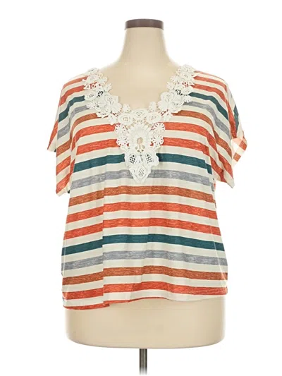 Pre-owned Shein Curve Short Sleeve Top Orange Scoop Neck Tops