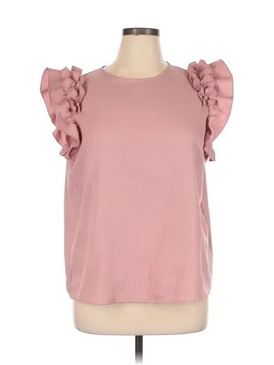 Pre-owned Shein Curve Short Sleeve Top Pink Ruffles Neckline Tops