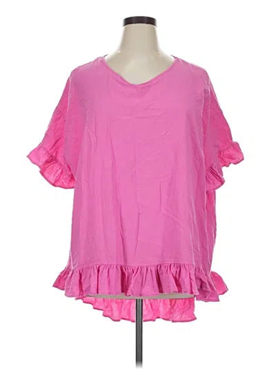 Pre-owned Shein Curve Short Sleeve Top Pink Ruffles Neckline Tops