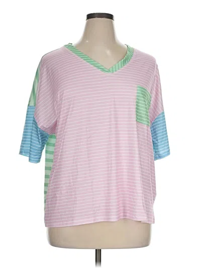 Pre-owned Shein Curve Short Sleeve Top Pink V-neck Tops
